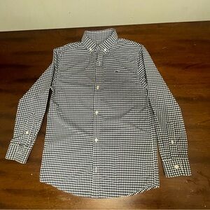 Vineyard Vines Boys Performance Arawak blue white gingham whale shirt size Small